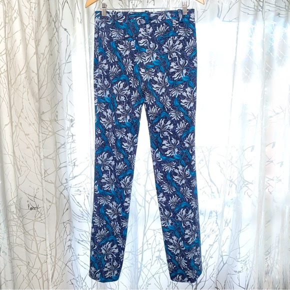 REBECCA TAYLOR blue floral print high rise waisted wide leg pants front pockets - Picture 6 of 14